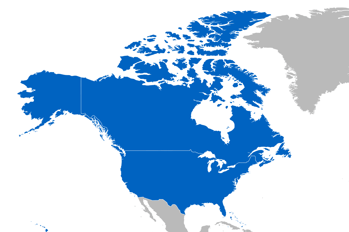 mapa przedstawiająca region Ameryka Północna