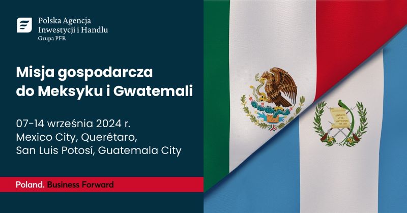 Zaproszenie na misję gospodarczą z flagami meksyku i Gwatemali