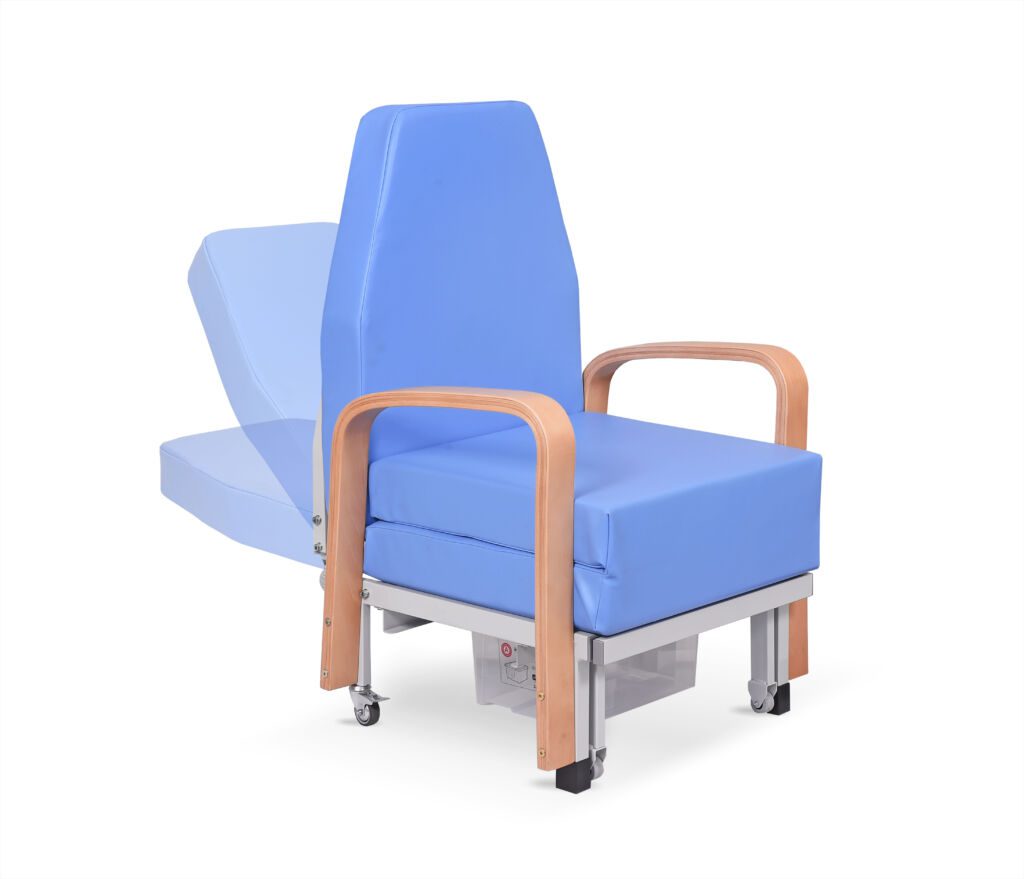 The bed intended for parents of children staying in children's ward with function of sitting and sleeping when unfolded.