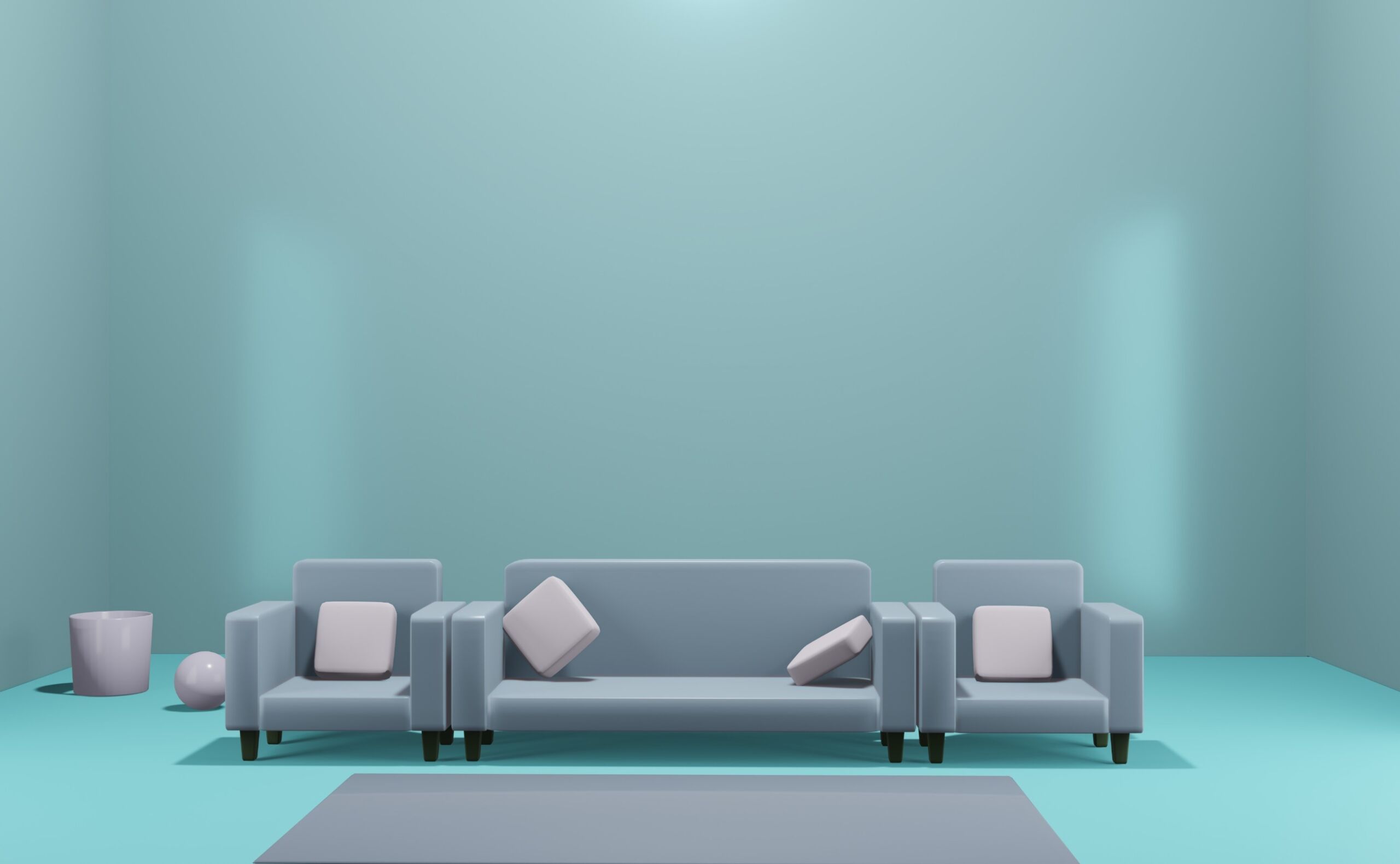 a solitary modern sofa in a large room