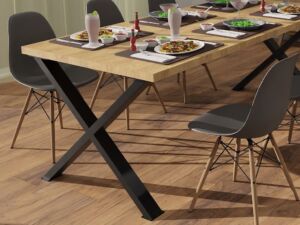 X-shaped table leg. Profile size, dimensions, colors to choose from.