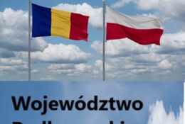 flafi Rumunii i Polski, poniżej napis- Województwo Podkarpackie