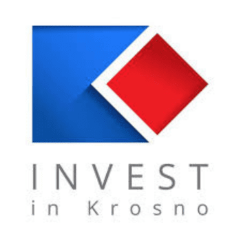 dwie figury geometryczne i napis invest iin Krosno