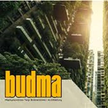 BUDMA sign and modern green building