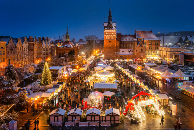 festively decorated Gdansk city center