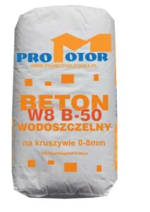 A photo of individual packaging: a 25-kilogram bag of Promotor waterproof concrete.