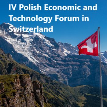 A view of the mountains, a flagpole with the flag of Switzerland and the name of the event