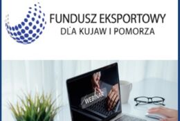 osoba siedząca przy laptopie i napis webinar