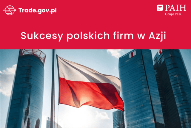 Flaga Polski na tle wieżowców