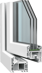 The image shows a Veka PVC window, known for its durability, energy efficiency, and modern design, ensuring comfort and 